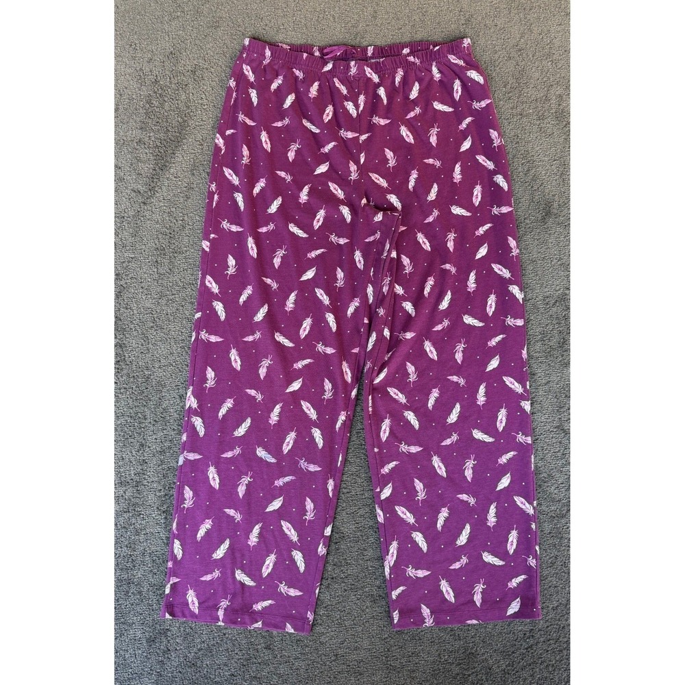 Charter Club Intimates Purple Feather Print Pajama Pants‎ Women L Cotton Blend